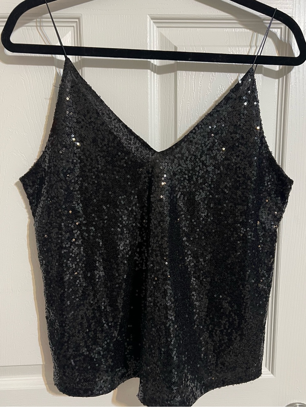 Black Sequin V-Neck Cami Top